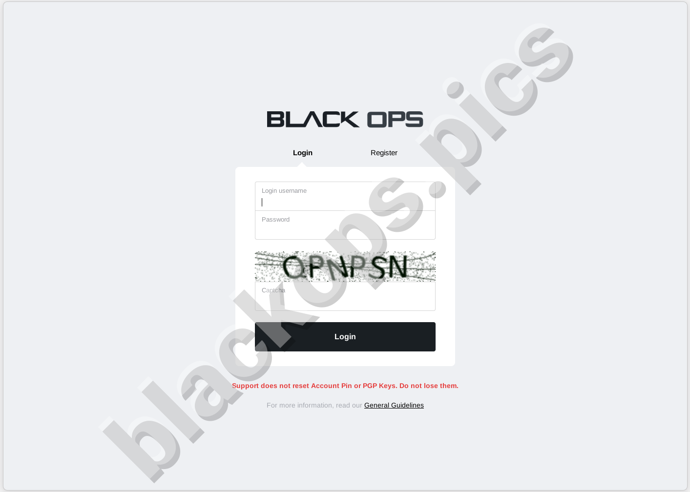 BlackOps login page requiring PGP key verification 2026